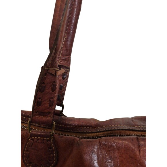 Noonday Collection Leather Shoulder Bag Boho Tote Hobo Bag Brown Large - Picture 5 of 12